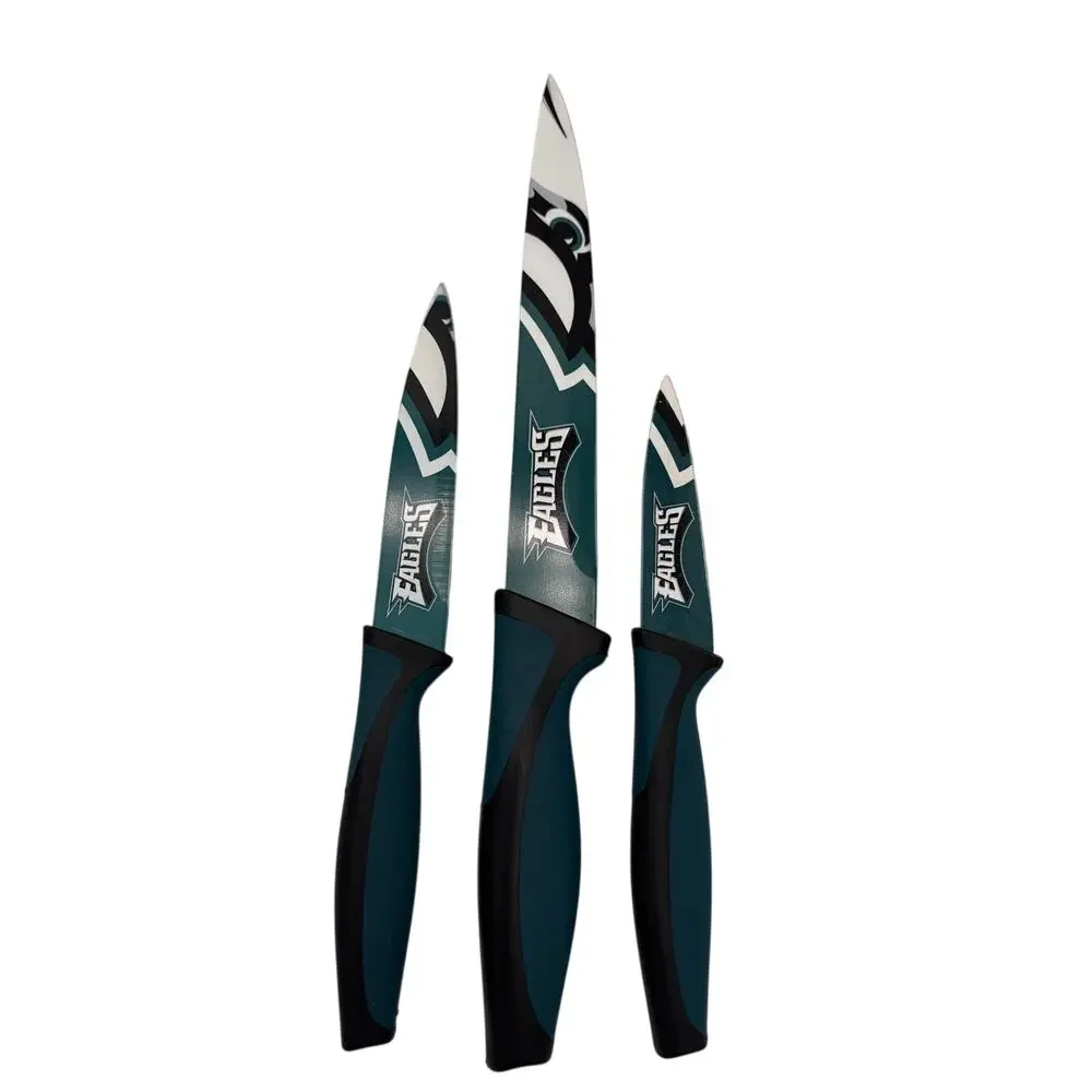 Set of 3 Knives Philadelphia Eagles Stainless Steel Cutlery Team Logo Green
